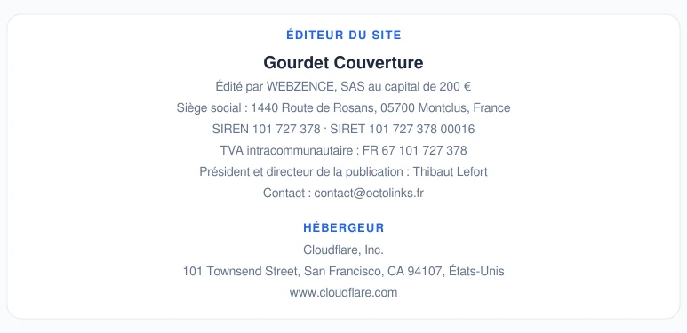 Coordonnées légales de l’éditeur et de l’hébergeur du site
